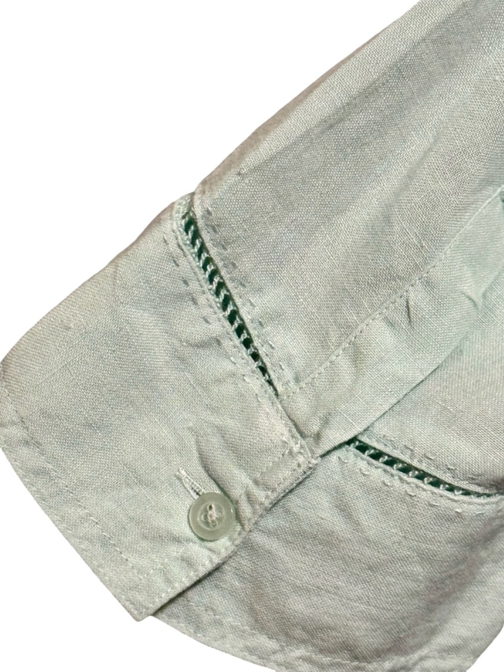 Eddie Bauer 100% Linen Light Blue 3/4 Length Button Front V Neck Collared Blouse - Picture 8 of 11